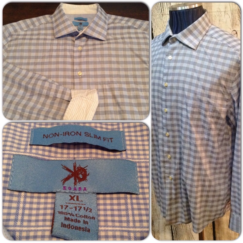 Egara Button Down Shirt Mens XL Slim Checks H1-91